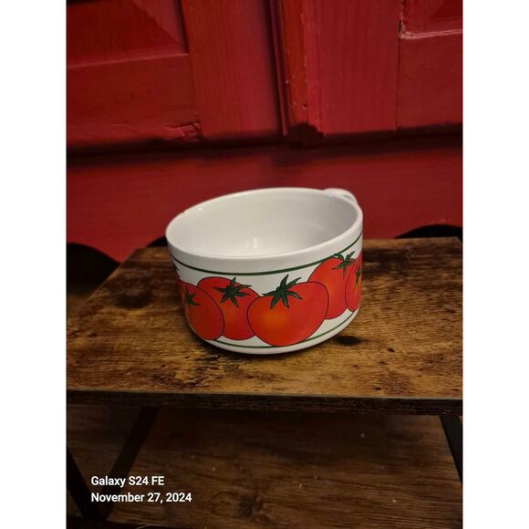 3 Vintage Soup Bowls Cups Mushroom Tomato Onion With Recipe Handles Retro - Picture 2 of 8